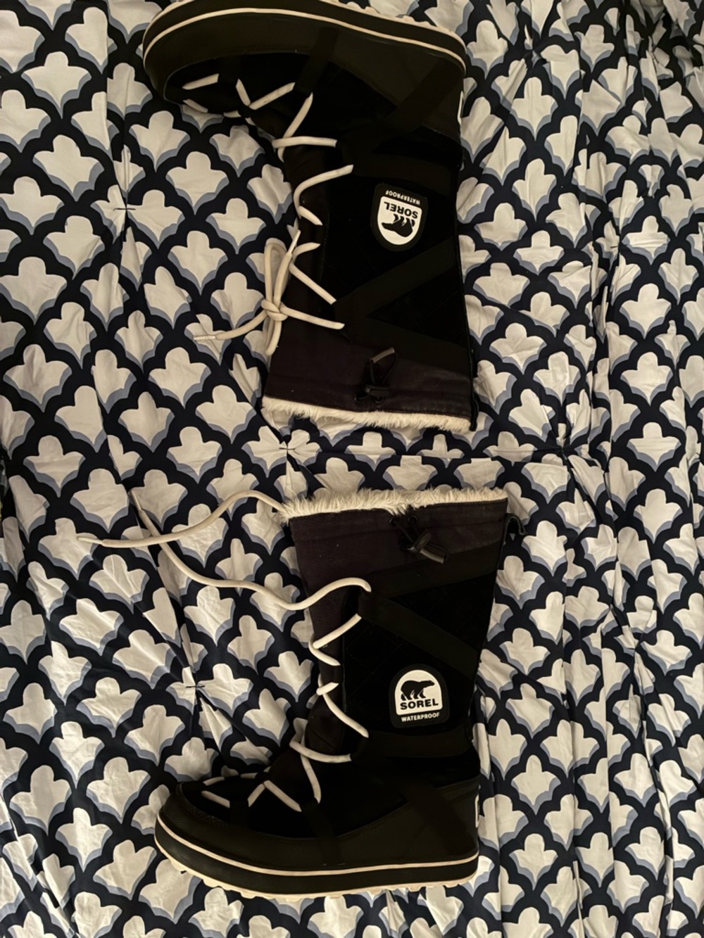 Sorel Black Boots with White Trim and Laces